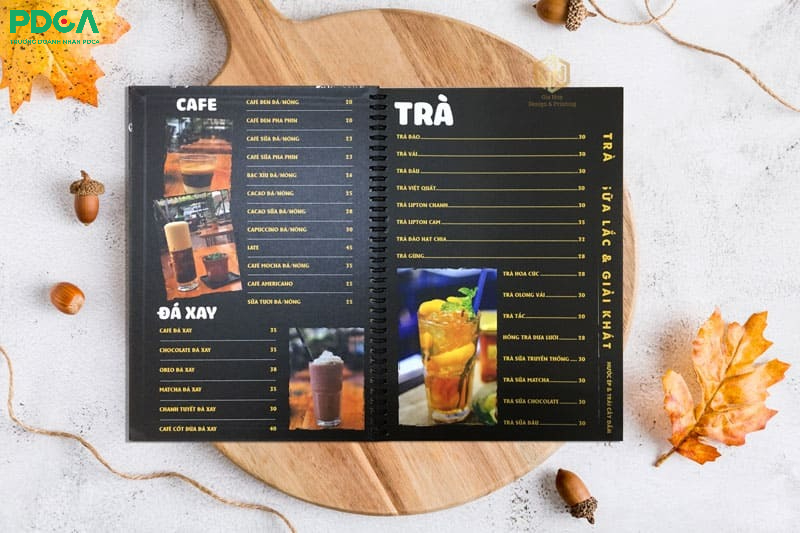 Ví dụ mẫu menu cho cửa hàng cafe
